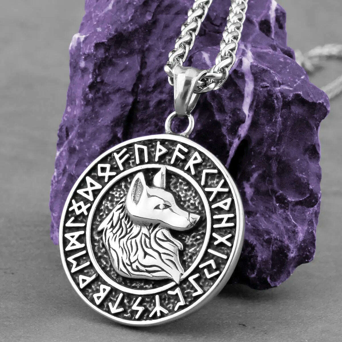 316L Stainless Steel Viking Odin Wolf Necklace Men's Back Helm of Awe Rune Amulet Odin Symbol Pendant Necklace Gift Punk Jewelry - KIMLUD