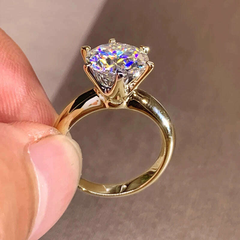 KIMLUD, 3ct Diamond Ring Solitaire Woman Silver 925 Yellow Gold Moissanite Ring Engagement Wedding 2ct moissanite Ring with Certificate, KIMLUD Womens Clothes