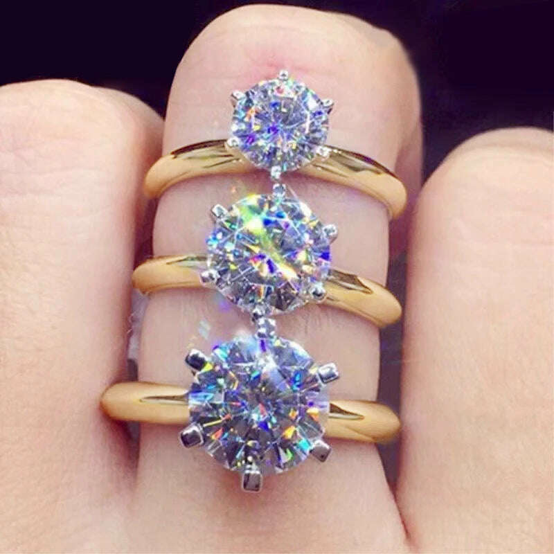 KIMLUD, 3ct Diamond Ring Solitaire Woman Silver 925 Yellow Gold Moissanite Ring Engagement Wedding 2ct moissanite Ring with Certificate, KIMLUD Womens Clothes