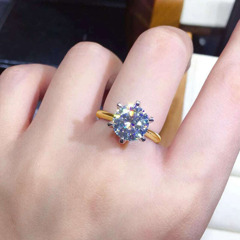 KIMLUD, 3ct Diamond Ring Solitaire Woman Silver 925 Yellow Gold Moissanite Ring Engagement Wedding 2ct moissanite Ring with Certificate, KIMLUD Womens Clothes