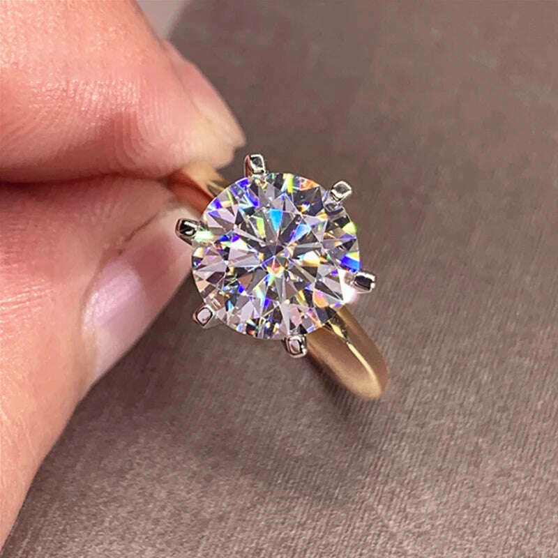 KIMLUD, 3ct Diamond Ring Solitaire Woman Silver 925 Yellow Gold Moissanite Ring Engagement Wedding 2ct moissanite Ring with Certificate, KIMLUD Womens Clothes