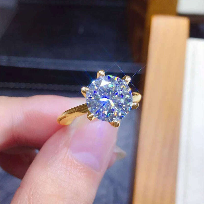 KIMLUD, 3ct Diamond Ring Solitaire Woman Silver 925 Yellow Gold Moissanite Ring Engagement Wedding 2ct moissanite Ring with Certificate, KIMLUD Womens Clothes