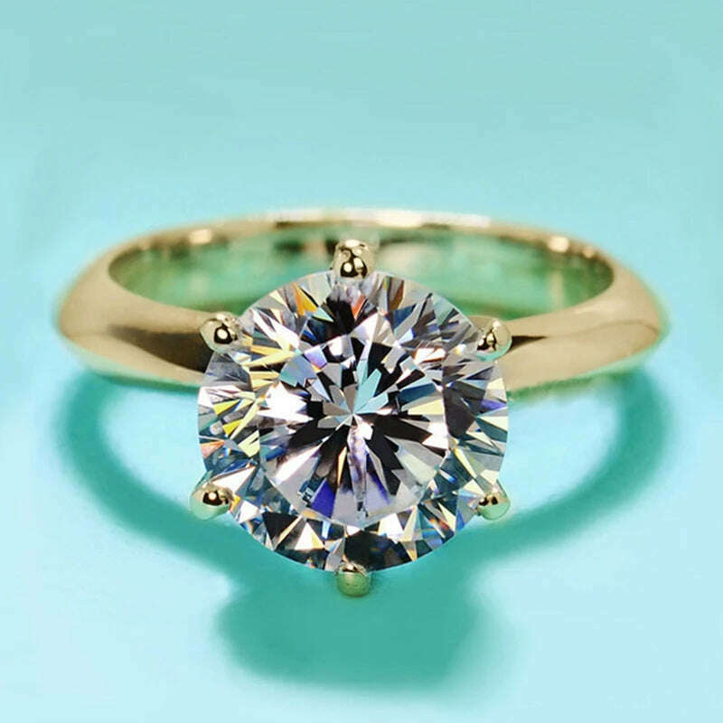 KIMLUD, 3ct Diamond Ring Solitaire Woman Silver 925 Yellow Gold Moissanite Ring Engagement Wedding 2ct moissanite Ring with Certificate, KIMLUD Womens Clothes