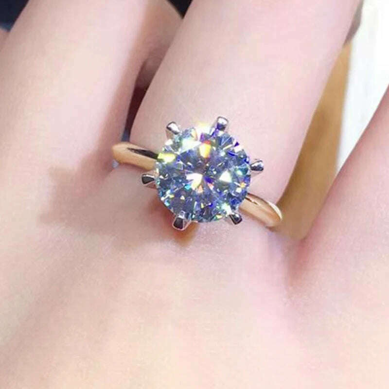 KIMLUD, 3ct Diamond Ring Solitaire Woman Silver 925 Yellow Gold Moissanite Ring Engagement Wedding 2ct moissanite Ring with Certificate, KIMLUD Womens Clothes