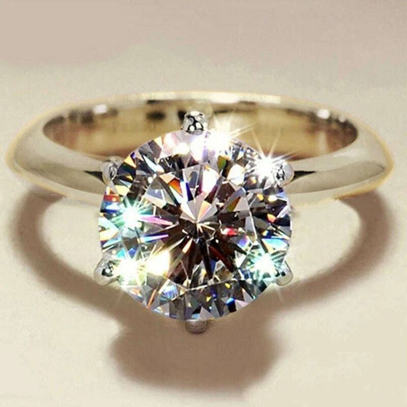 KIMLUD, 3ct Diamond Ring Solitaire Woman Silver 925 Yellow Gold Moissanite Ring Engagement Wedding 2ct moissanite Ring with Certificate, KIMLUD Womens Clothes