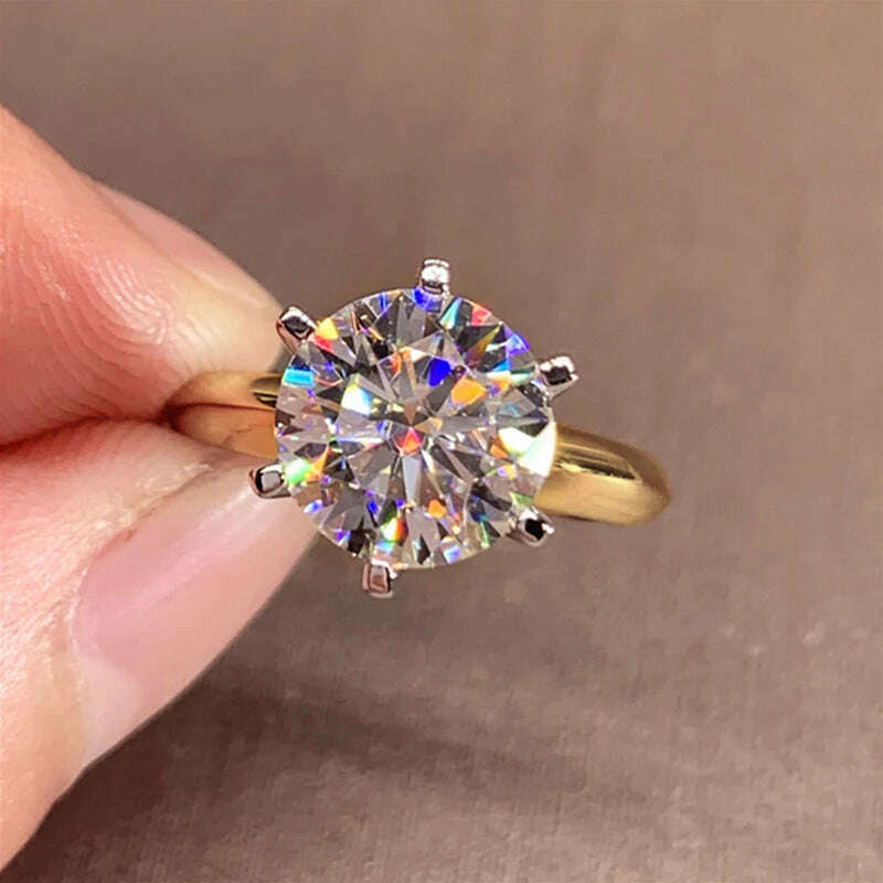 KIMLUD, 3ct Diamond Ring Solitaire Woman Silver 925 Yellow Gold Moissanite Ring Engagement Wedding 2ct moissanite Ring with Certificate, Gold / 1.0ct D Color / 8, KIMLUD APPAREL - Womens Clothes