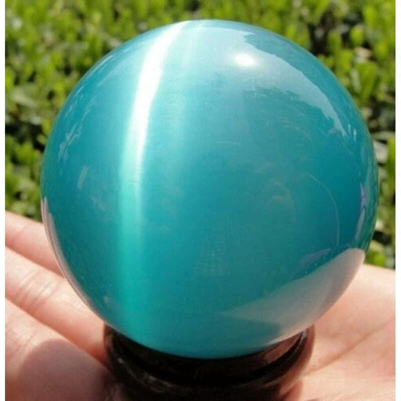40mm Blue Cat's-eye Opal Natural Quartz Crystal Healing Stone Ball Sphere Decor - KIMLUD