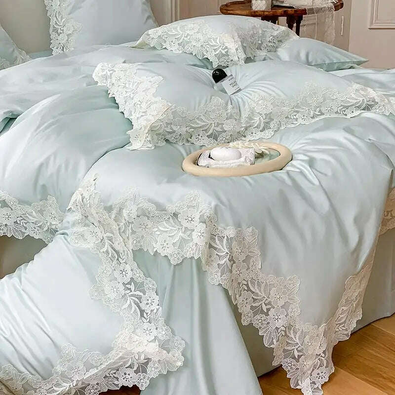 4/7Pcs French Romantic Wedding Chic White Lace Bedding Set 1000TC Egyptian Cotton Ultra Soft Duvet Cover Bed Sheet Pillowcases - KIMLUD
