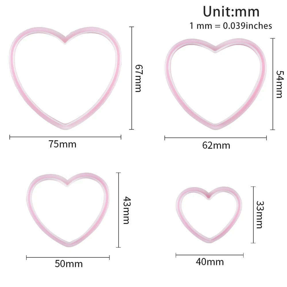4Pcs Cookie Cutter Heart Shape Biscuit Maker Pastry Cutter Plastic Baking Mold Fondant Sugar Craft Mold Bakeware Cake Decorating - KIMLUD