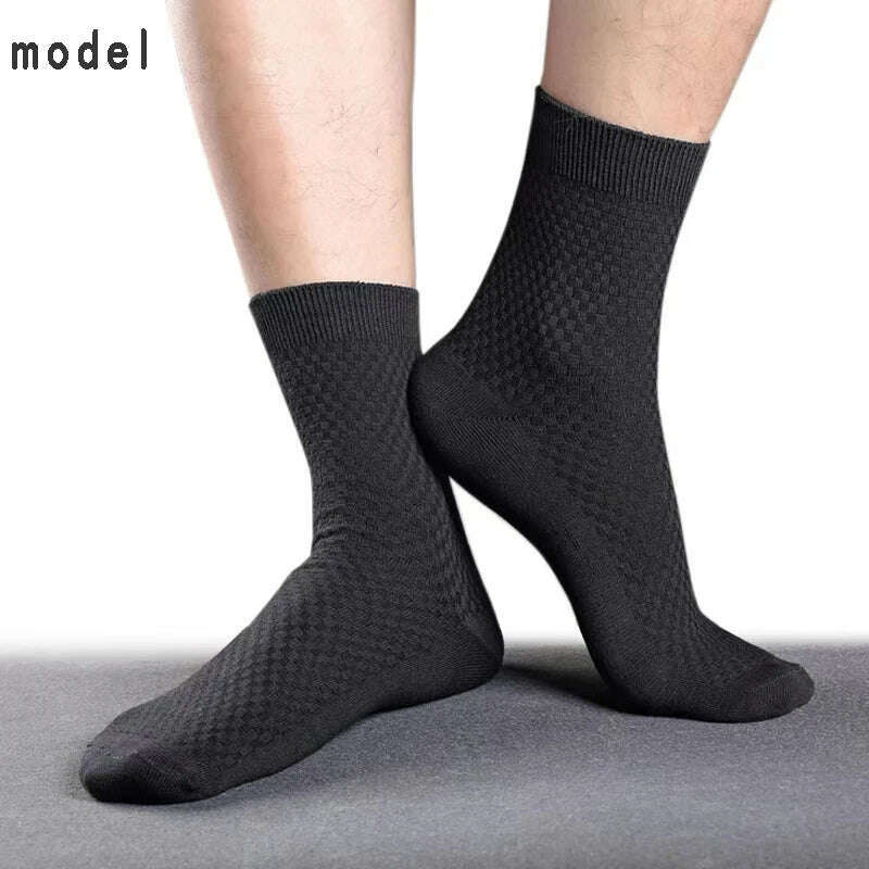 5 Pairs Men Bamboo Fiber Crew Casual Socks Man High Quality Spring Summer Autumn Business Breathable Black Male Dress Long Socks - KIMLUD
