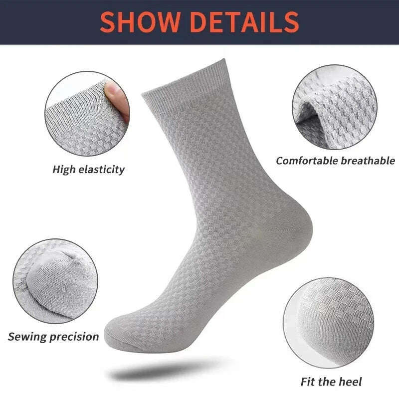 5 Pairs Men Bamboo Fiber Crew Casual Socks Man High Quality Spring Summer Autumn Business Breathable Black Male Dress Long Socks - KIMLUD