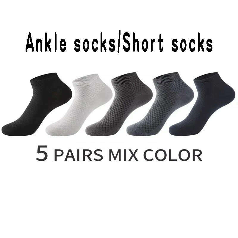 5 Pairs Men Bamboo Fiber Crew Casual Socks Man High Quality Spring Summer Autumn Business Breathable Black Male Dress Long Socks - KIMLUD