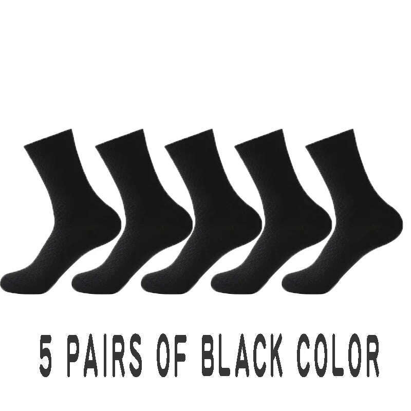 5 Pairs Men Bamboo Fiber Crew Casual Socks Man High Quality Spring Summer Autumn Business Breathable Black Male Dress Long Socks - KIMLUD