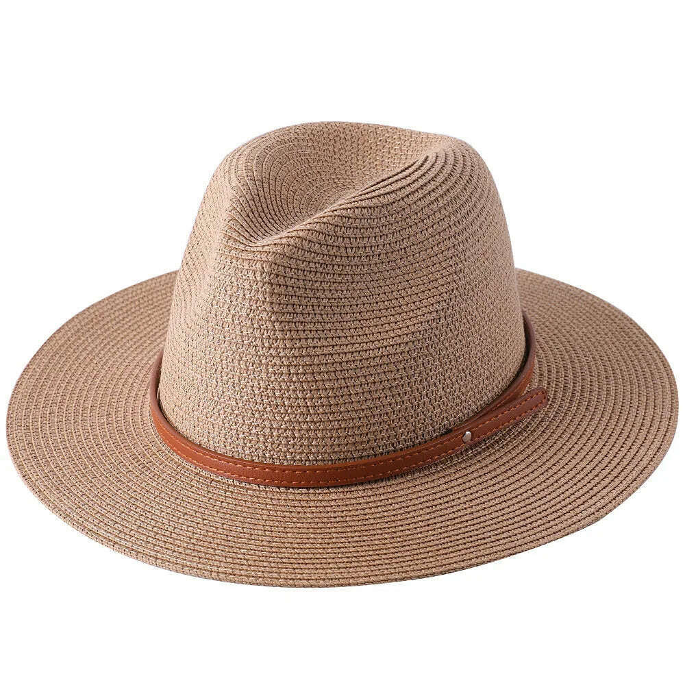 56-58-60CM Panama Hats Women Summer Wide Brim Sun Hat Beach Hat Men Fashion Straw Hat UPF UV Protection Fedoras Cap for Travel - KIMLUD