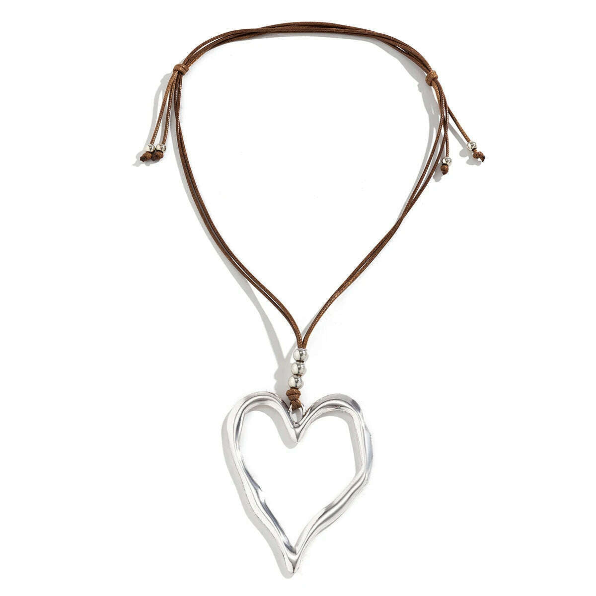70CM Long Wax Thread Rope Chain With Large Hollow Love Heart Pendant Necklace for Women Sweet Cool Adjustable Choker Y2K Jewelry - KIMLUD