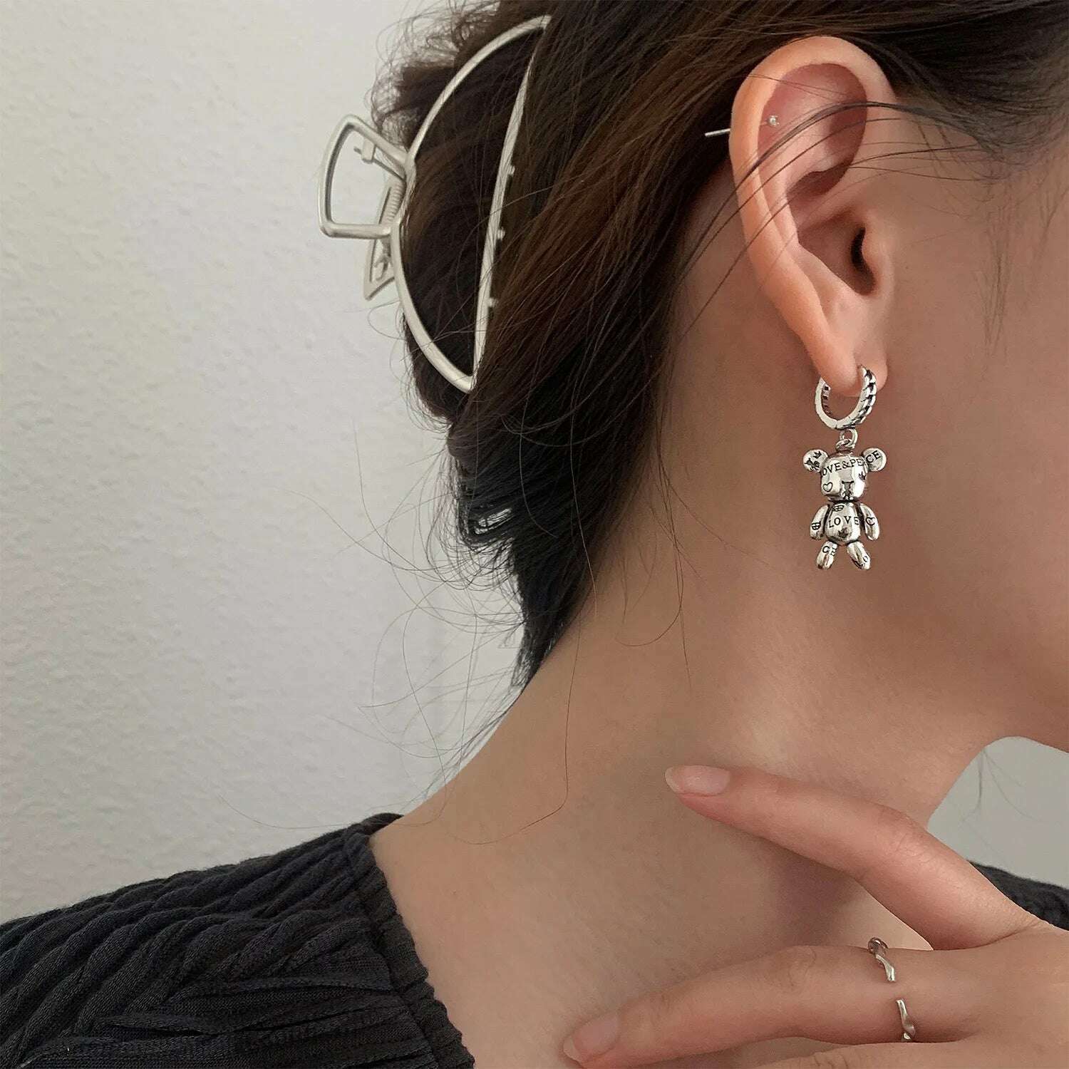 925 Sterling Silver Bear Heart Earrings Charm Women Trendy Fine Jewelry Prevent Allergy Party Accessories Gifts - KIMLUD