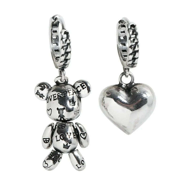 925 Sterling Silver Bear Heart Earrings Charm Women Trendy Fine Jewelry Prevent Allergy Party Accessories Gifts - KIMLUD