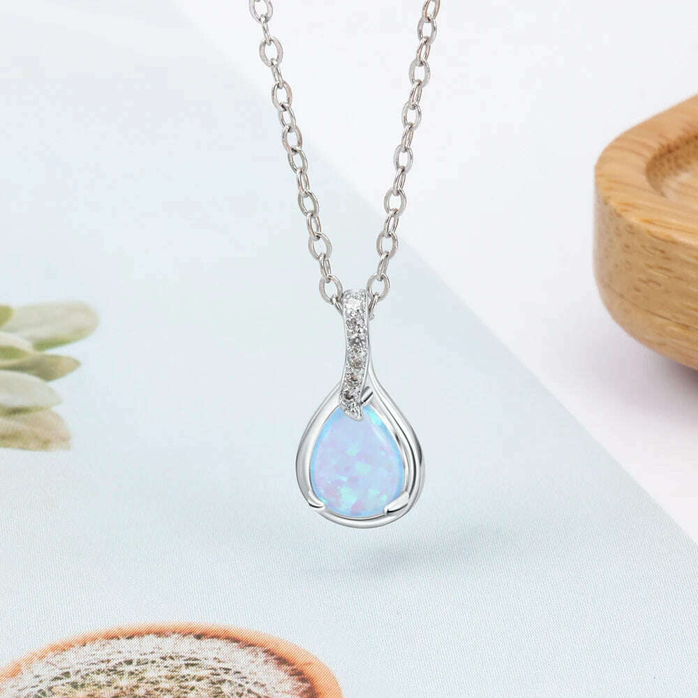 KIMLUD, 925 Sterling Silver Jewelry Sets for Women Cubic Zirconia Blue Opal Bracelet Earrings Chain Necklace Jewelry Sets (Lam Hub Fong), KIMLUD Womens Clothes