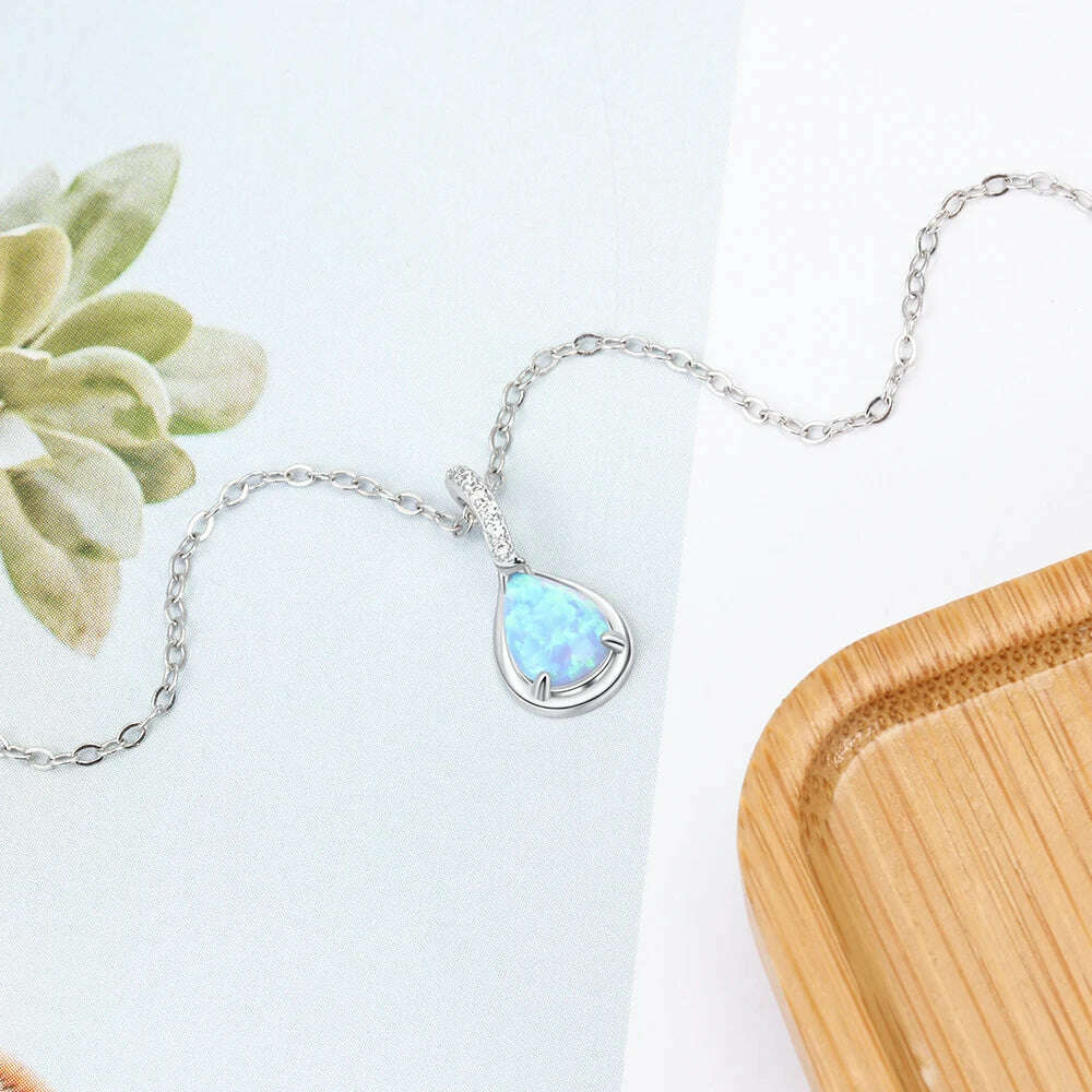 KIMLUD, 925 Sterling Silver Jewelry Sets for Women Cubic Zirconia Blue Opal Bracelet Earrings Chain Necklace Jewelry Sets (Lam Hub Fong), KIMLUD Womens Clothes
