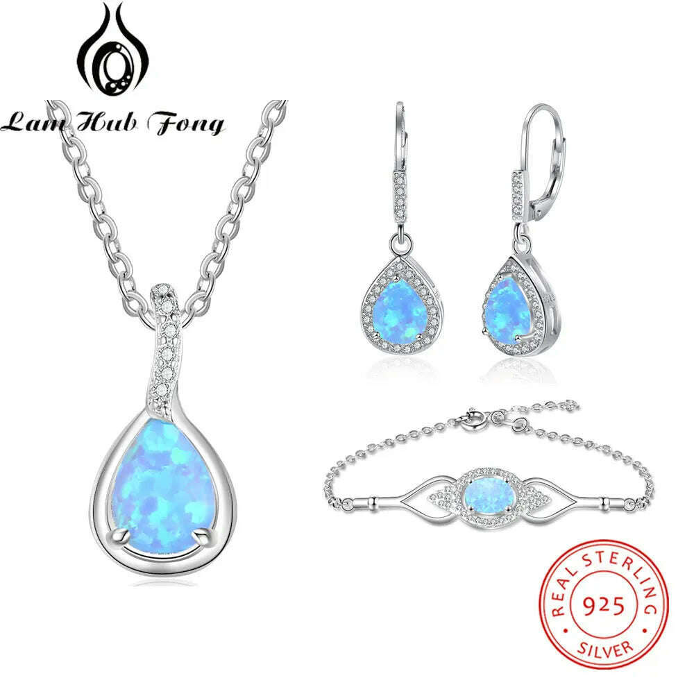KIMLUD, 925 Sterling Silver Jewelry Sets for Women Cubic Zirconia Blue Opal Bracelet Earrings Chain Necklace Jewelry Sets (Lam Hub Fong), Earrings Only / United States, KIMLUD APPAREL - Womens Clothes