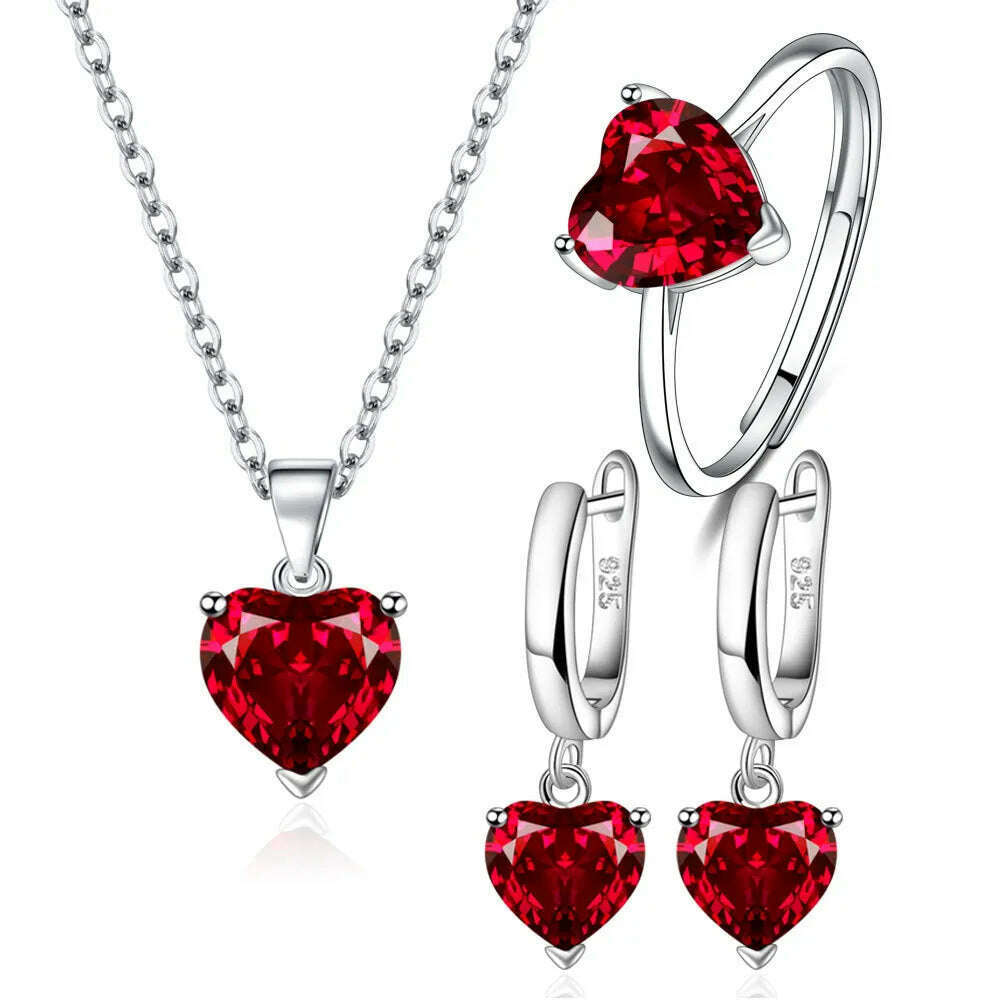 925 Sterling Silver Jewelry Sets For Women Heart Zircon Ring Earrings Necklace Wedding Bridal Elegant Christmas Free Shipping - KIMLUD