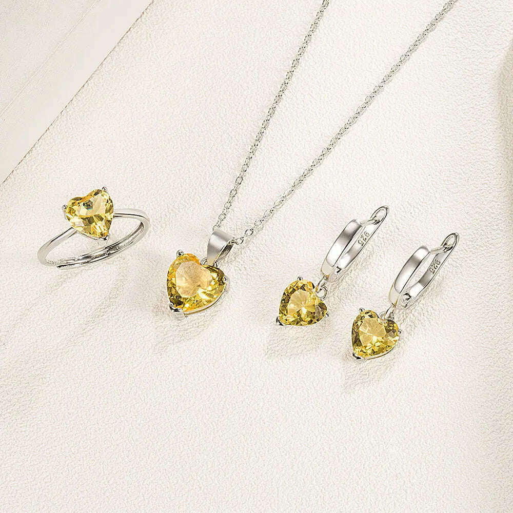 925 Sterling Silver Jewelry Sets For Women Heart Zircon Ring Earrings Necklace Wedding Bridal Elegant Christmas Free Shipping - KIMLUD