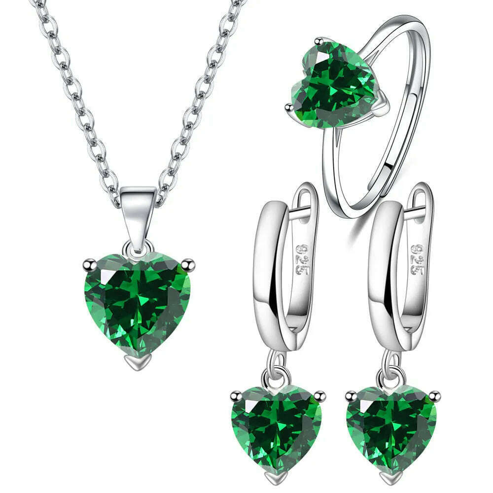 925 Sterling Silver Jewelry Sets For Women Heart Zircon Ring Earrings Necklace Wedding Bridal Elegant Christmas Free Shipping - KIMLUD