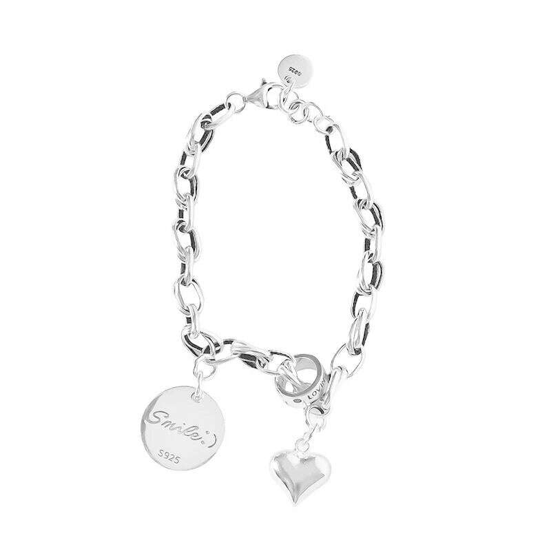925 Sterling Silver Thai Silver Bracelet for Women Vintage Geometric Heart Love Lucky Punk Jewelry 2023 New Dropshipping - KIMLUD