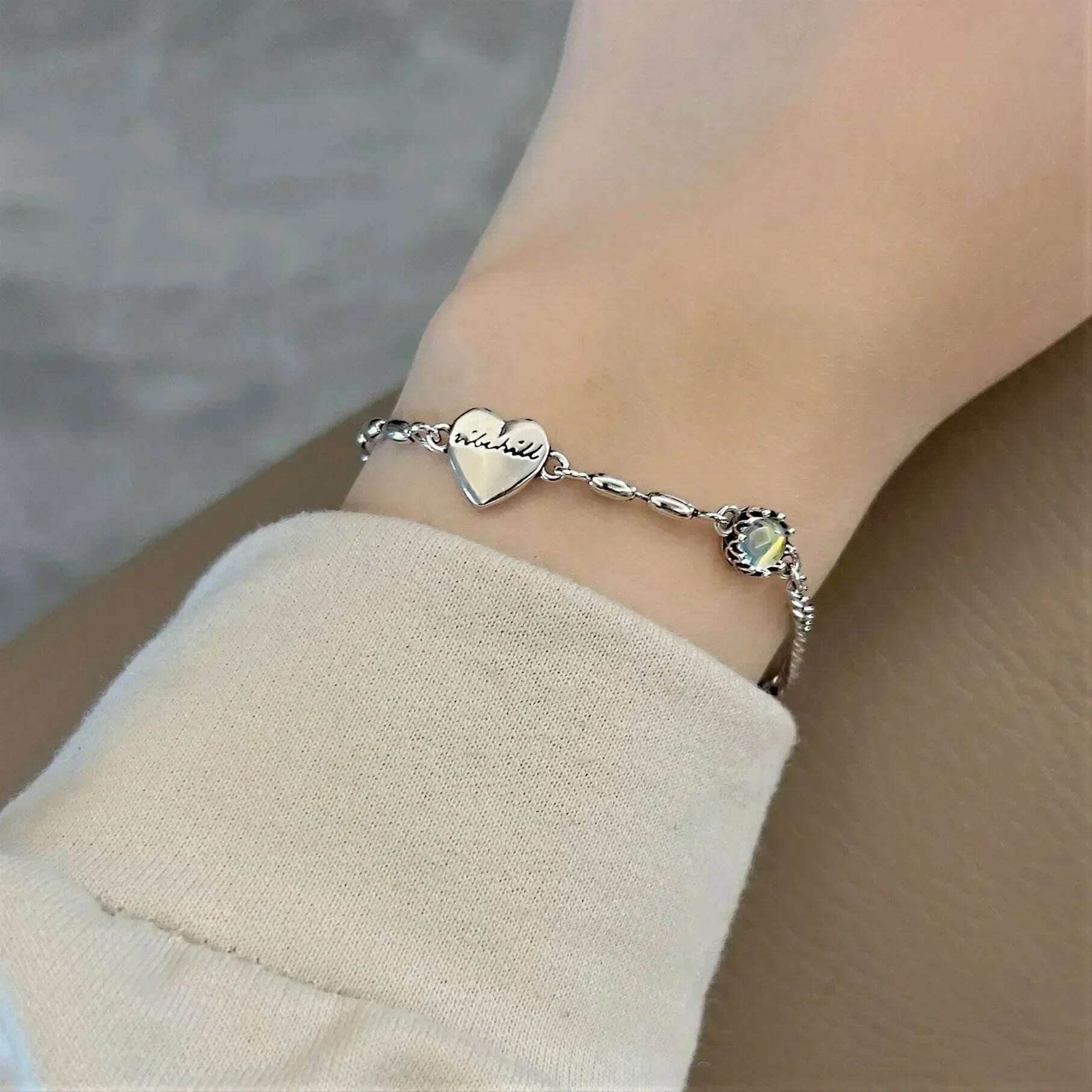 925 Sterling Silver Thai Silver Bracelet for Women Vintage Geometric Heart Love Lucky Punk Jewelry 2023 New Dropshipping - KIMLUD