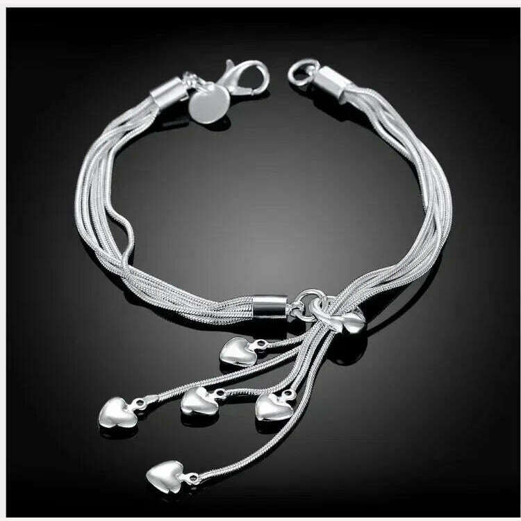 925 Sterling Silver Thai Silver Bracelet for Women Vintage Geometric Heart Love Lucky Punk Jewelry 2023 New Dropshipping - KIMLUD