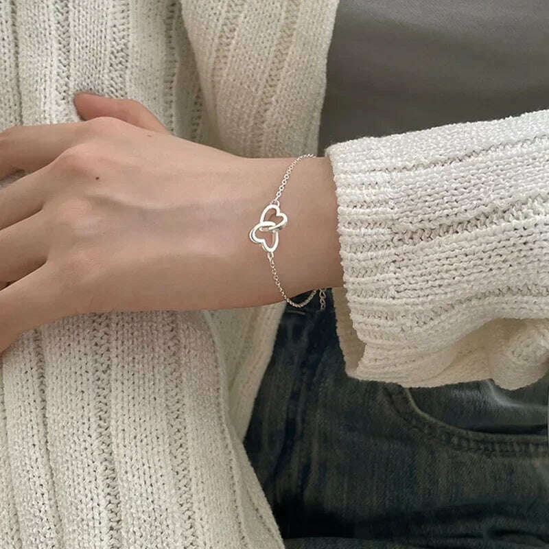 925 Sterling Silver Thai Silver Bracelet for Women Vintage Geometric Heart Love Lucky Punk Jewelry 2023 New Dropshipping - KIMLUD