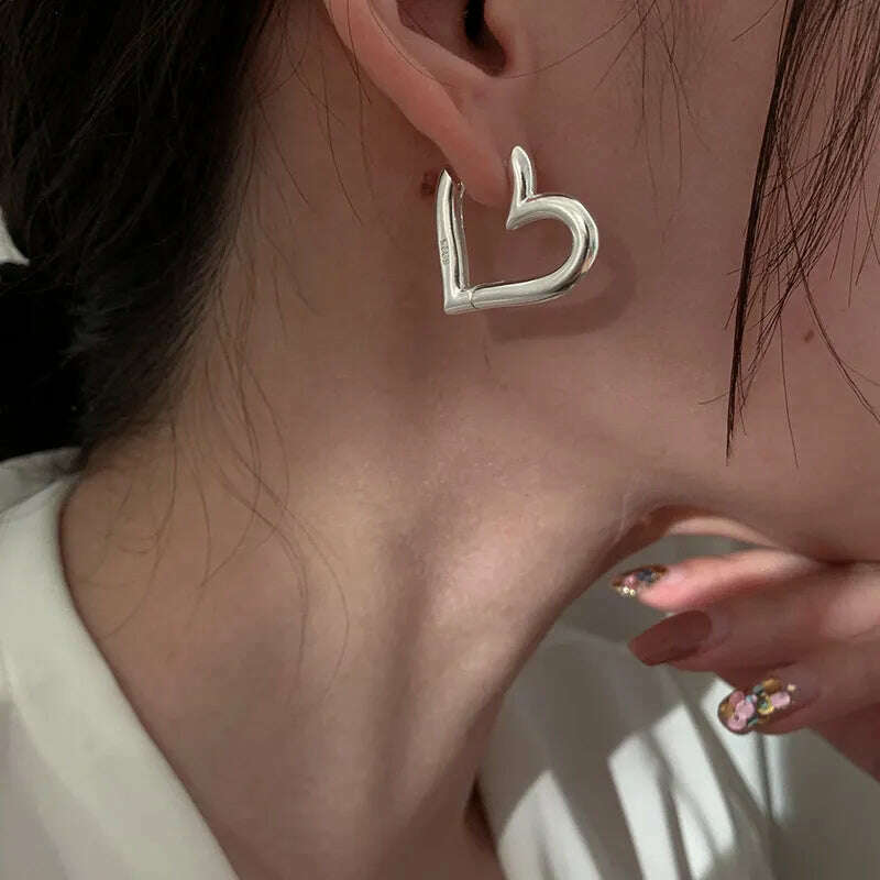 925 Sterling Silver Vintage Heart Earrings For Women Trendy Earring Jewelry Prevent Allergy Party Accessories G - KIMLUD