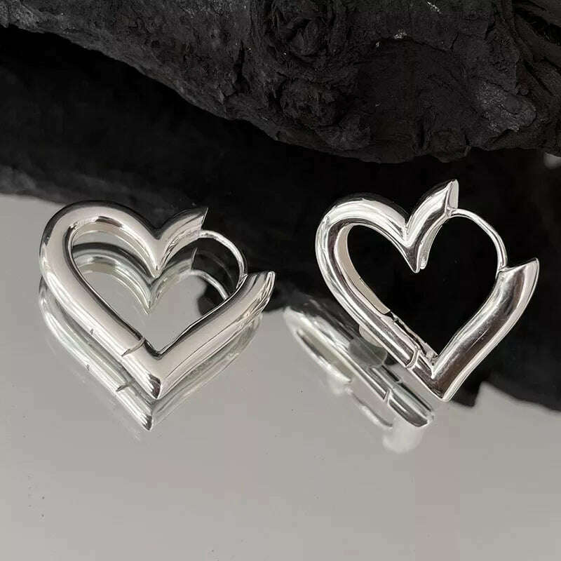 925 Sterling Silver Vintage Heart Earrings For Women Trendy Earring Jewelry Prevent Allergy Party Accessories G - KIMLUD