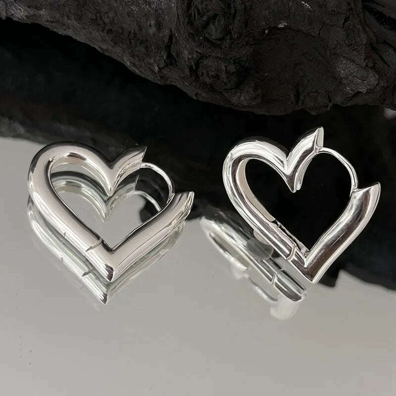 925 Sterling Silver Vintage Heart Earrings For Women Trendy Earring Jewelry Prevent Allergy Party Accessories G - KIMLUD