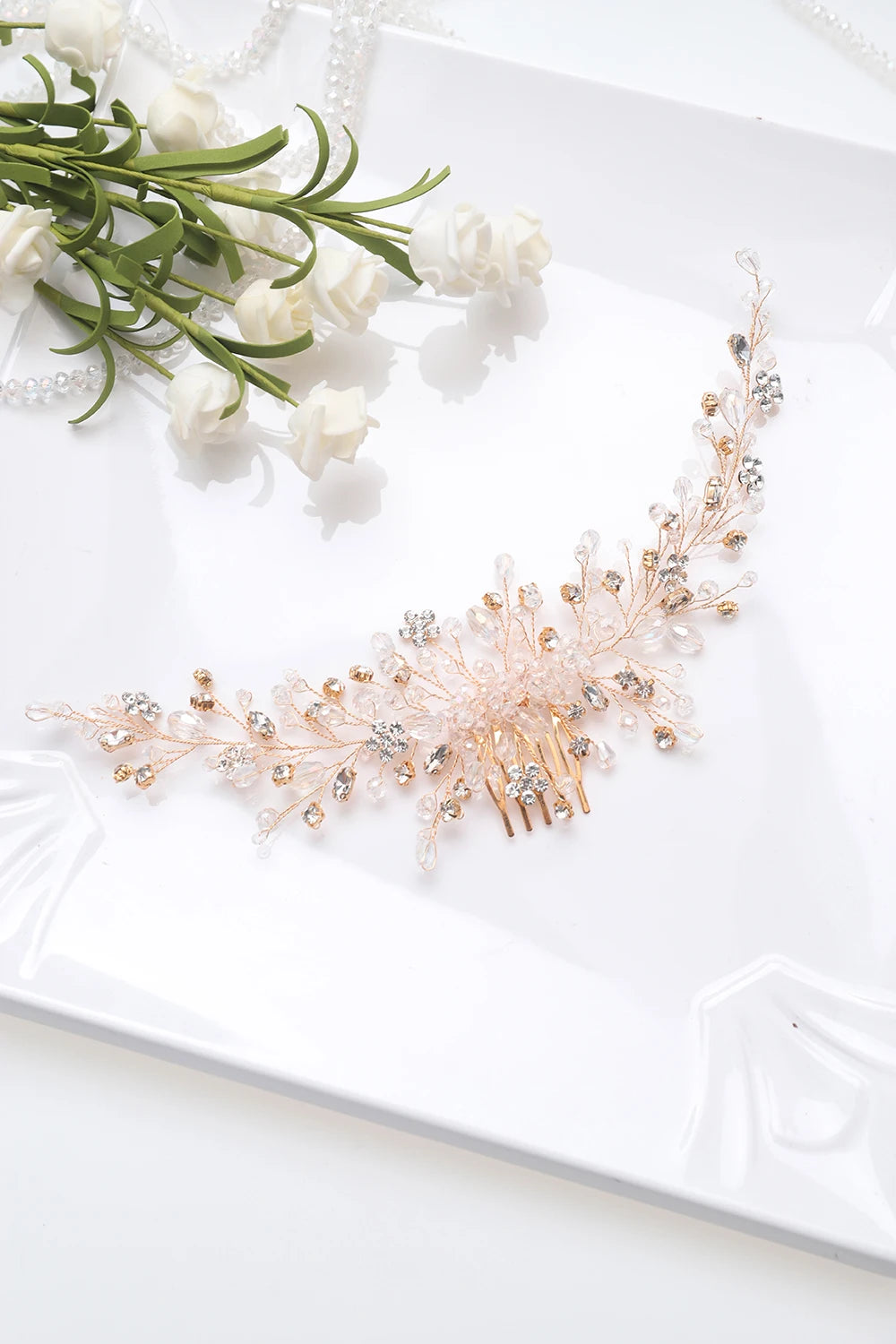 Vintage Rose gold Silver Wedding Accessories bridal headwear Shiny Crystal Hair comb Elegant banquet for women - KIMLUD