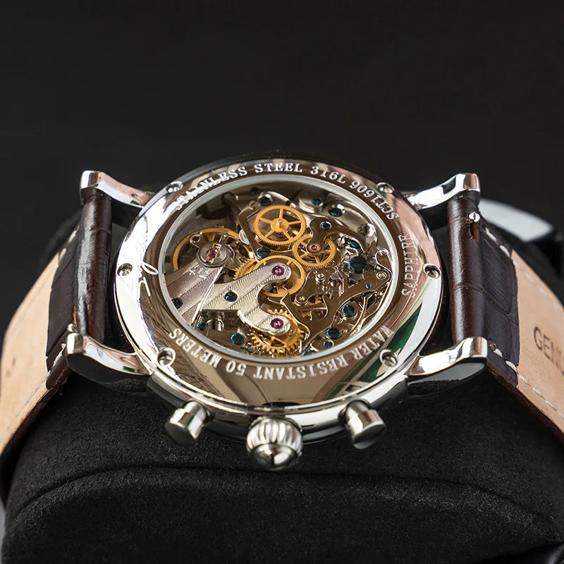Sugess Mechanical Men Watch Original ST1908 Movement Chronograph Vintage Moonphase Genuine Leather Band Waterproof 50ATM ST19
