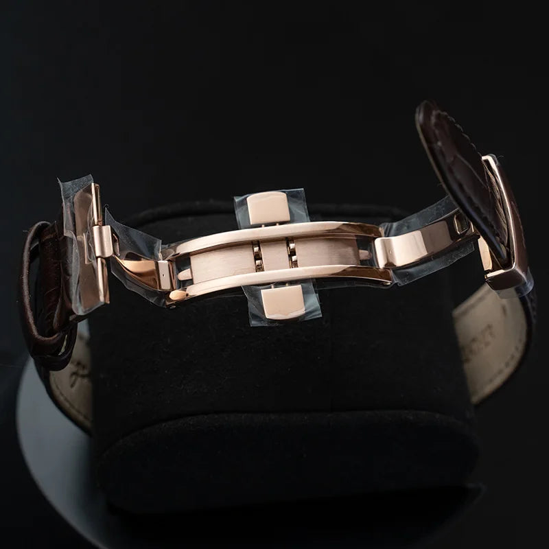 Sugess Mechanical Men Watch Original ST1908 Movement Chronograph Vintage Moonphase Genuine Leather Band Waterproof 50ATM ST19