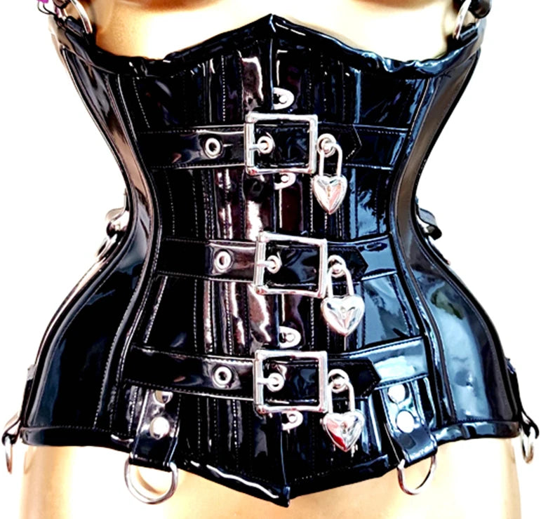 Annzley Red And Black Leather Corset With Lock Underbust Korsett For Waist Slimming Men Corset Tight Lacing Corsette 24 Pieces - KIMLUD