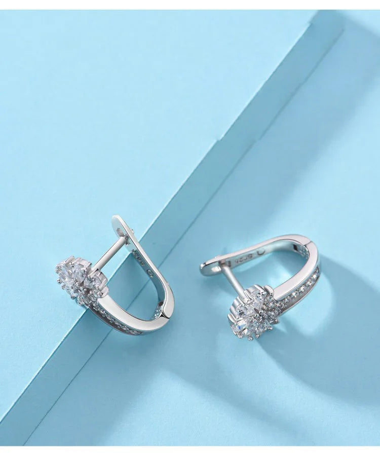 KIMLUD, Fine Jewelry 925 Sterling Silver Earrings Inlaid With Zircon Crystal Flower Earrings Charm Jewelry For Women Gift Engagement Wed, KIMLUD Womens Clothes
