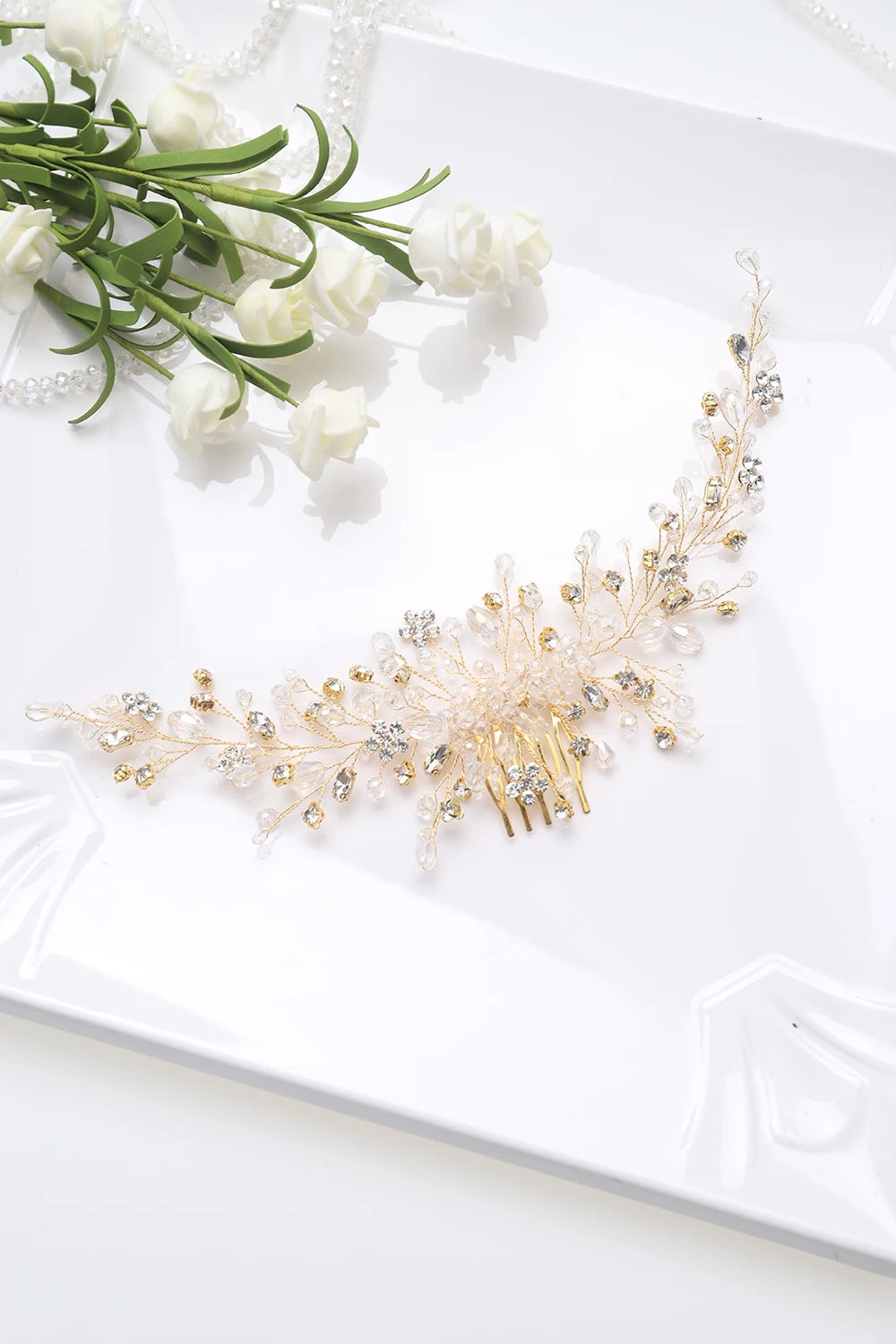 Vintage Rose gold Silver Wedding Accessories bridal headwear Shiny Crystal Hair comb Elegant banquet for women - KIMLUD