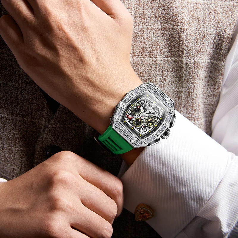 Unique Fashion Design Diamond Inlaid Men's Watch ONOLA Luxury Full-automatic Mechanical Waterproof Tape Watches Men clock