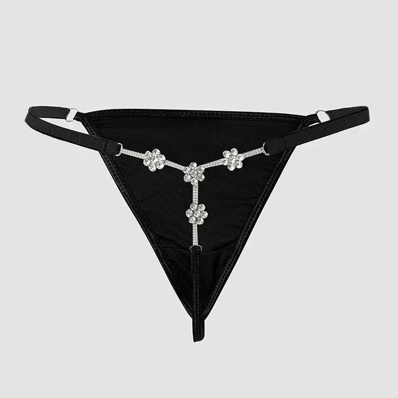 Stonefans Sexy Flower Crystal Thong Bikini Panties Jewelry for Women Stretch Rope Rhinestone Thong Back Panties Body Jewelry