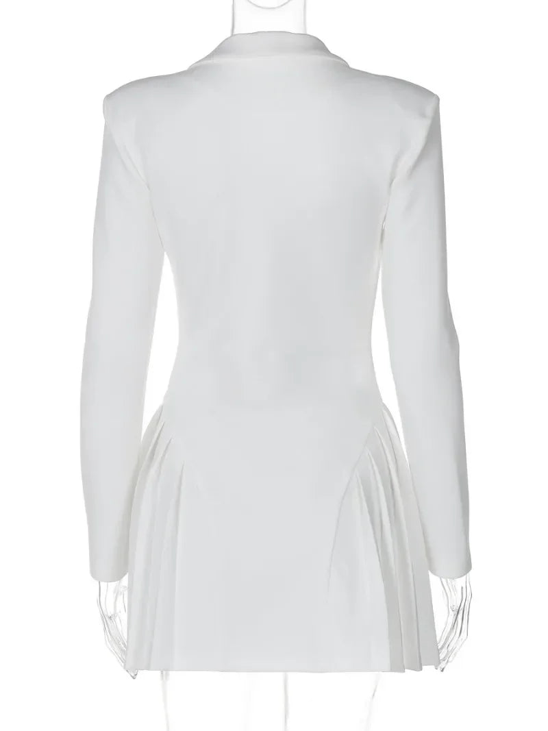 Woman Clothing Long Sleeve Single Breasted Ruffles Blazer Dress 2024 Autumn High Waist Tunics White Party Dresses Black Vestidos - KIMLUD