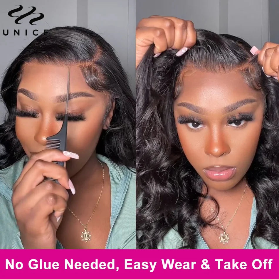 Unice Hair Pre Cut Pre Bleached 5X5 HD Lace Wig 7x5 13x4 Glueless Wig Human Hair Body Wave Lace Front Wigs