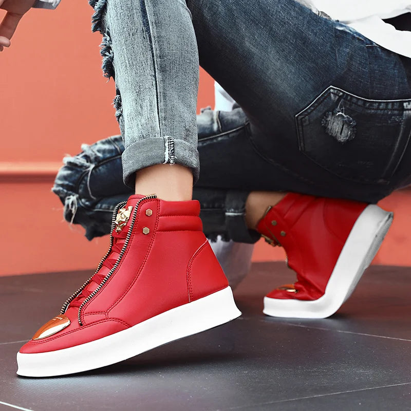 KIMLUD, Red Snakeskin High Top Sneakers Men Brand Luxury Designer Shoes Fashion Party Club Hip Hop Streetwear Shoes Men Casual Sneakers, KIMLUD Womens Clothes