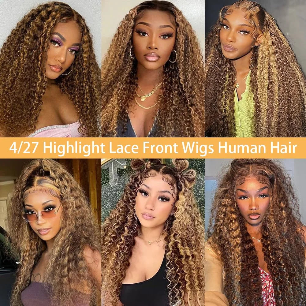 250% 4/27 Highlight 13x6 Deep Wave Lace Front Wigs Human Hair 13x4 Ombre Curly Wig Straight HD Front Wig Human Hair Pre Plucked