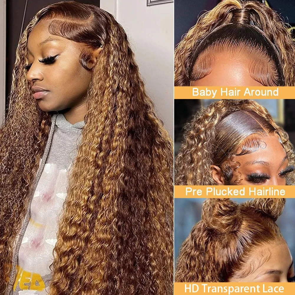 250% 4/27 Highlight 13x6 Deep Wave Lace Front Wigs Human Hair 13x4 Ombre Curly Wig Straight HD Front Wig Human Hair Pre Plucked