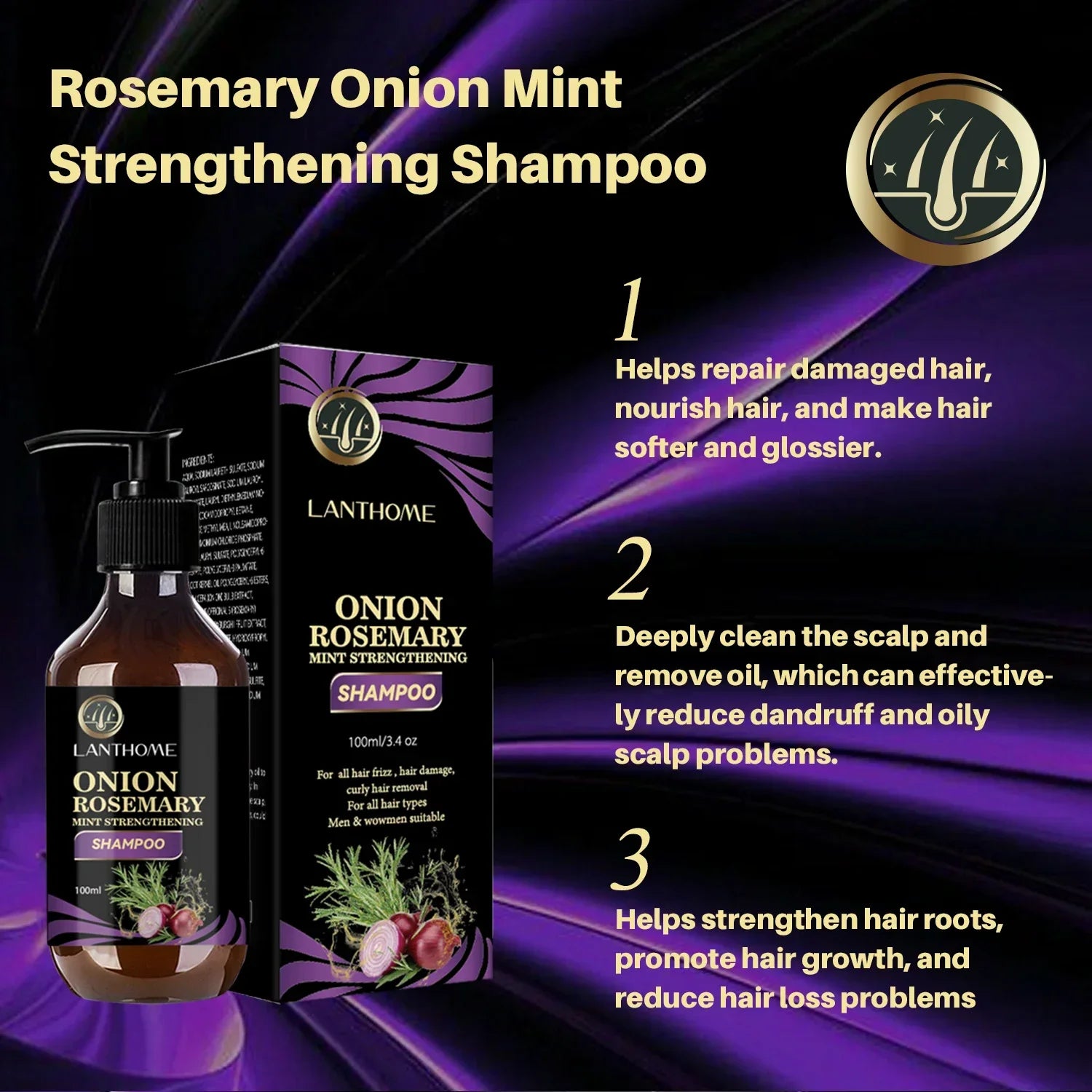 Hair Growth Thickening Shampoo Hair Growth Deep Cleansing Volumizing Shampoo Rosemary Onion Shampoo Hair Thickening Care Product