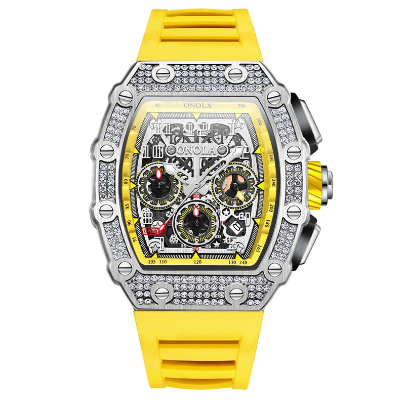 Unique Fashion Design Diamond Inlaid Men's Watch ONOLA Luxury Full-automatic Mechanical Waterproof Tape Watches Men clock