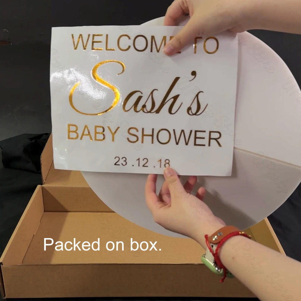 Round Custom Welcome Sign Board 35x35cm Personalized Welcome Baby Shower Sign for Birthday Decoration Baby Shower Party Decor - KIMLUD